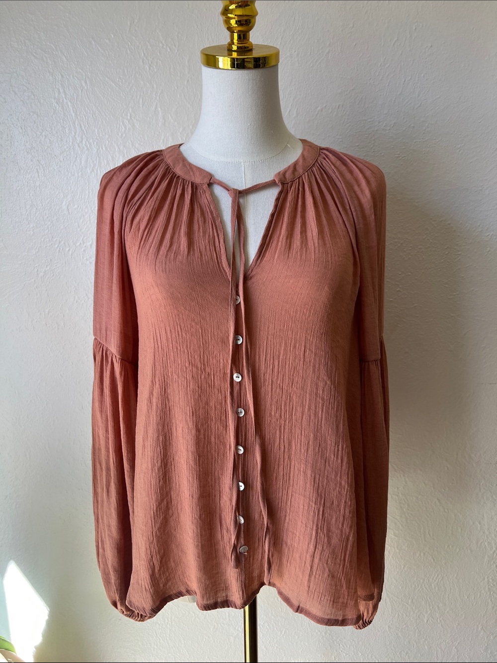 Blu Pepper-Light Rust Peasant Button-Front Blouse Feminine bohochic cottagecore